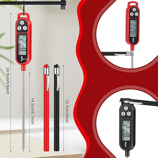 Copkim 6 Pcs Meat Food Thermometer Food with Probe Water Liquid Instant Read Digital Thermometer Kitchen Cooking Supplies for Cooking BBQ Milk Yogurt (Red,Black)
