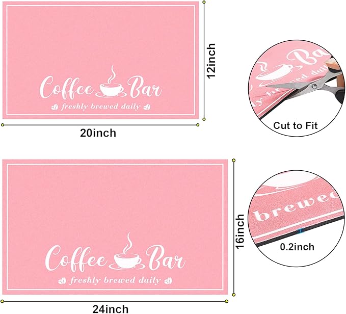 Absorbent Coffee Mat, Fashion Dish Drying Mat for Kitchen Counter Coffee Bar Accessories Espresso Machine Dish Rack 12" x 20" Pink