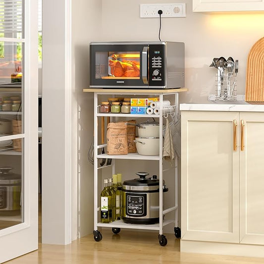 Rolling Kitchen Microwave Cart, 4 Tier Microwave Table Stand with Storage, Kitchen Storage Rack on Wheels, Coffee Station Cart Rack Shelf Organizer for Living Room Office, Balcony