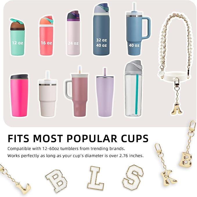 Letter Handle Strap Accessories with Cute Initial Charm Compatible with Owala Water Bottle 24oz 32oz 40oz Owala Kids
