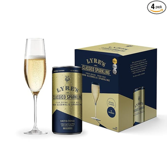 Lyre’s Classico 4-Pack, Non Alcoholic Sparkling Wine, Zero Proof Prosecco Alternative, Alcohol Free Drinks, Canned Mocktails, Ready to Drink, 45 Calories per Serve (8.45 Fl Oz x 4)