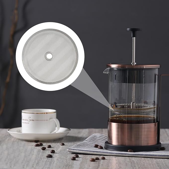 6 Pack French Press Replacement Filter Screens - 4 Inch Stainless Steel Mesh with Metal Center Ring for 34 Oz, 1000ml, 8 Cup French Press Coffee and Tea Makers