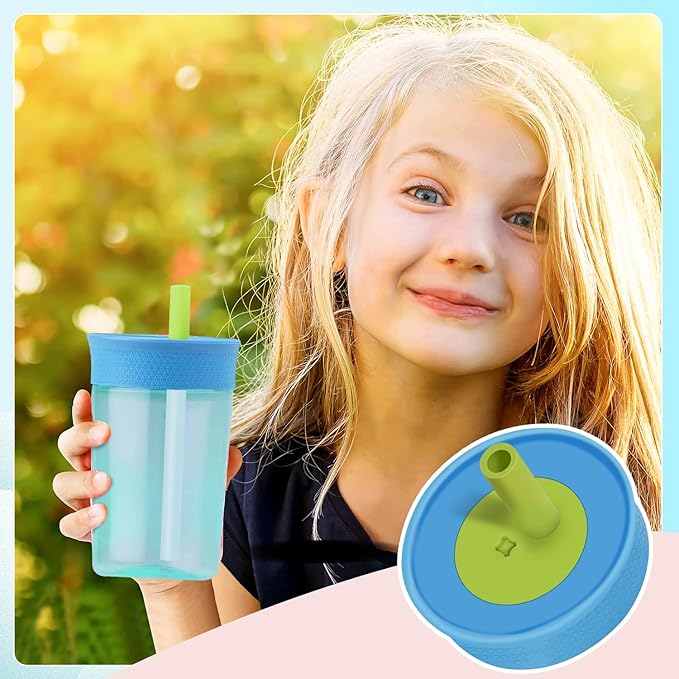 2 Pack Replacement Lids for Owala Kids Insulation Tumbler 12oz & 15oz, Spill Resistant Cap with 4 Flexible Straws, BPA-Free, Dishwasher Safe, Accessories for Owala Kids Bottle