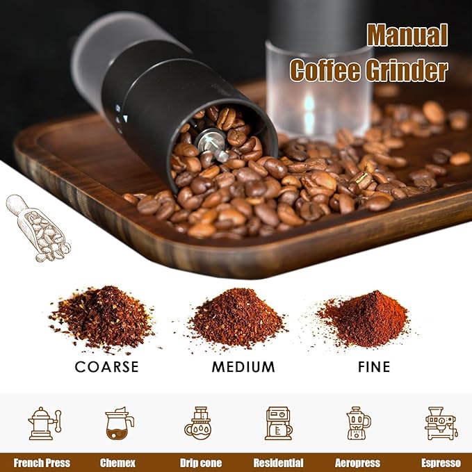 Portable Manual Coffee Grinder - Ceramic Conical Burr with 5 Adjustable Settings for Grinding, Perfect for Espresso Enthusiasts at Home, Office, or Camping