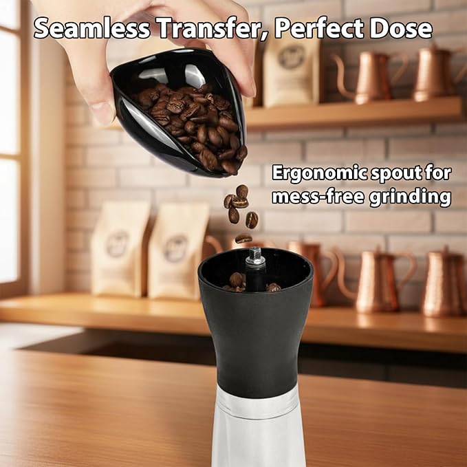 Coffee Bean Dosing Cup, Capacity 20-30g, Measuring Cup with 10ML RDT Spray Bottle and Grind Size Ruler, Ultimate Coffee Kit 3-in-1 Pro Set, Espresso Lover Gift, Tea Bar Accessories Kit (Black Ceramic)