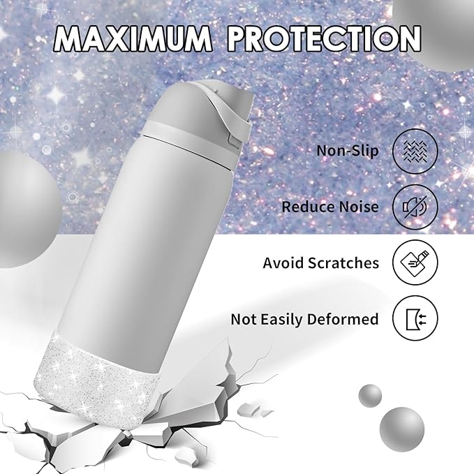 Protective Glitter Silicone Boot Compatible with Owala 24oz 32oz 40oz, Bling Cup Sleeve Bottom Bumper Cover Compatible with Owala FreeSip, Twist, or Flip Stainless Steel Water Bottles