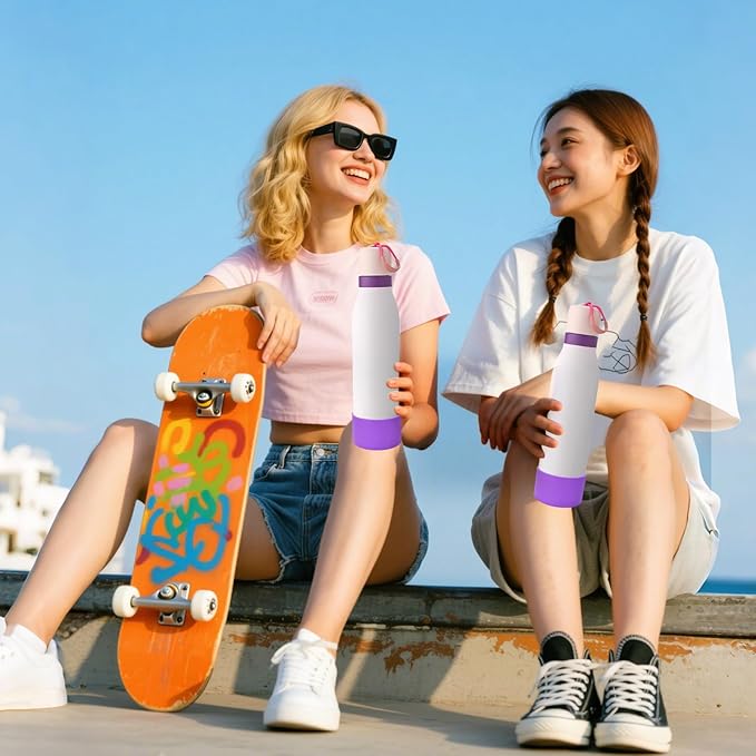 Mity rain 2PCS Silicone Boot for Owala FreeSip Twist Water Bottle, Anti-Slip, Noise-Reducing,Prevents Scratches(24oz Deep Purple)
