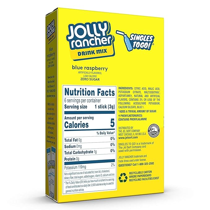 Jolly Rancher Blue Raspberry Singles To Go Drink Mix, 0.65 OZ, 6 CT (Pack of 4)