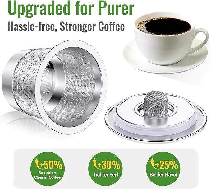 CAPMESSO Reusable K-Cups for Keurig 1.0: Stainless Steel Refillable Coffee Pods - Universal Metal Coffee Filter for Keurig Coffee Maker, Dual-mesh for Richer Coffee NO Sediment, Eco-Friendly (4 Pack)