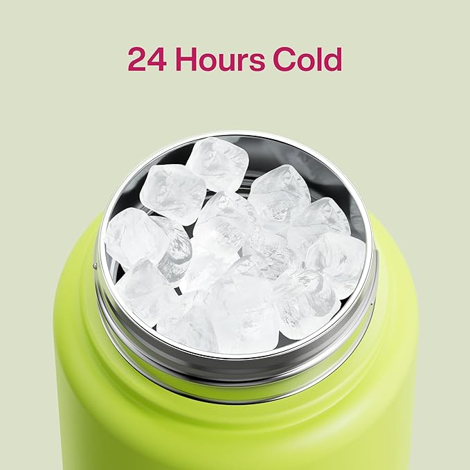 ENCOOL Insulated Water Bottle with Straw Stainless Steel Water Bottle, Leak-Proof, BPA-Free, Double Wall Vacuum Keeps Cold for 24 Hours for Sports, Travel, School (32 oz, Acid Green)