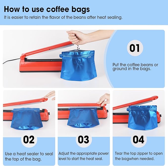 16oz 1lb 60pcs Coffee Bags with Valve,Vented Coffee Bag Barrier Bags Store Bags Coffee Packaging Coffee Storage Pouches Stand-up Bags for Food Diamond Shaped Need to Use Heat Sealing Machine（Blue）