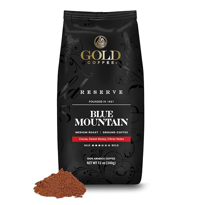 Gold Coffee | Blue Mountain Premium Blend, Medium Roast, Ground | 100% Arabica Coffee, 12 Oz
