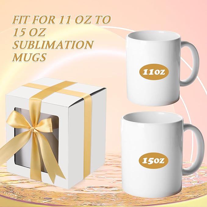 Ctosree 50 Pcs Mug Boxes for Gifts Sublimation Mug Box with Clear Window for Coffee Cup Packaging Shipping Exhibition for 11oz, 12oz, 15oz Blank Gift Christmas Wrapping Craft(White)