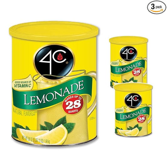 4C Powdered Drink Mix Cannisters, Lemonade, 28 Quarts, Family Sized Cannister, Thirst Quenching & Refreshing Flavors (Lemonade, 3.62 Pound (Pack of 3))