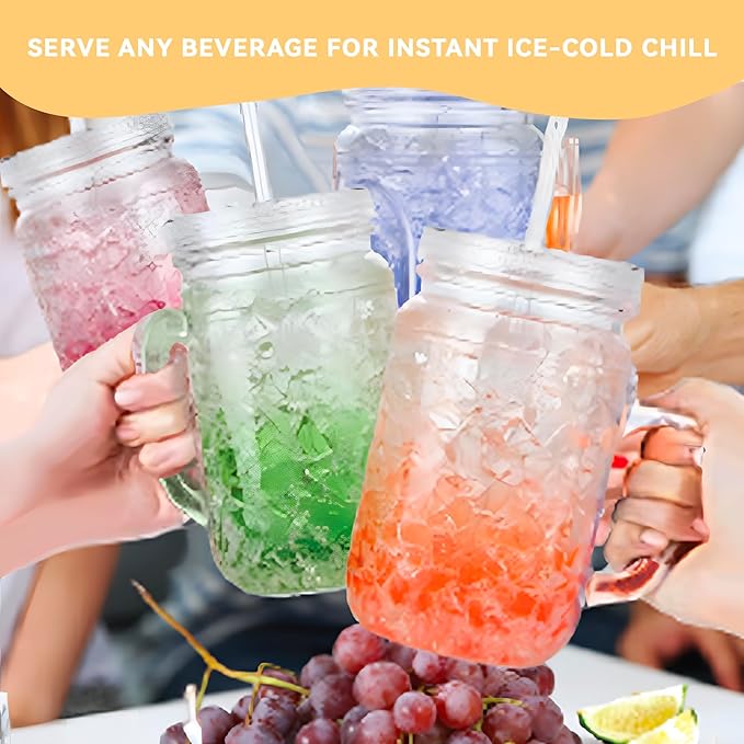 Lily's Home Old Fashioned Glasses with Lids Straws and Handles, 16 oz Set of 4 – Clear Acrylic Tumbler Cups with Color Accents, Reusable Party Drinkware for BBQ, Poolside, Outdoor Events & Home Bar