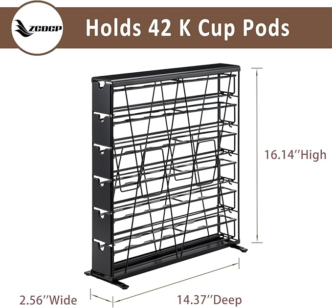 ZCDCP for K Cup Coffee Pod Holder, K Cup Holder Drawer Wall Mounted Coffee Pod Organiser (Holds 42 Coffee Pods)