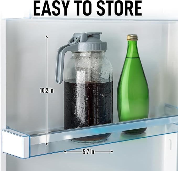 Zulay Premium Cold Brew Coffee Maker - 64oz Mason Jar With Leak-Proof Lid & Extra-Thick Glass - Fine-Mesh Stainless Steel Filter For Smooth Cold Brew & Iced Tea - Gray