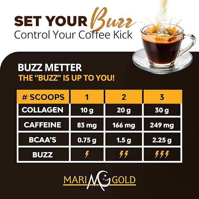 MariGold High Protein Collagen Coffee - Vanilla Collagen Latte, Dairy Free, 20g Grass-Fed Type I & III Collagen Peptides, Energy Boost, 2 Shots Organic Espresso, Non-GMO, 1 Lb Bag, 15 Servings