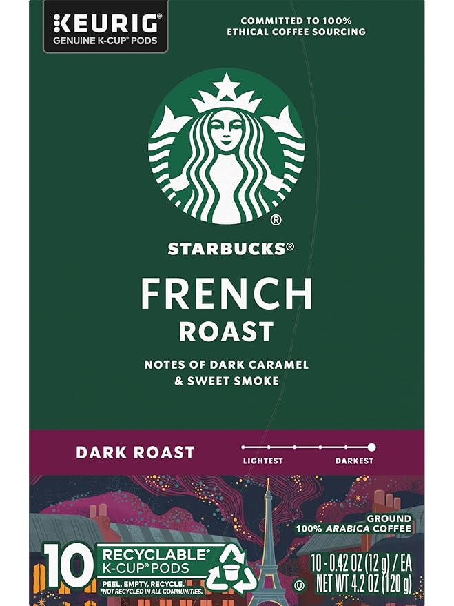 Starbucks Coffee K-Cup Pods, French Roast, Dark Roast Ground Coffee K-Cups for Keurig Brewers, 100% Arabica Coffee, 10 CT K-Cup Pods/Box (Pack of 3 Boxes)