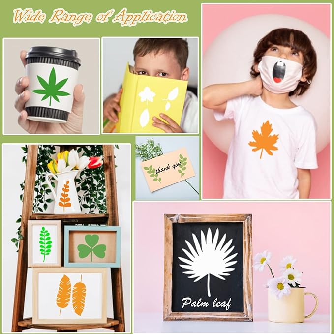Leaf Stencils for Crafts Small Leaves and and Branches Paint Plant Stencil for Painting On Wood Wall Card Making, Tiny Nature Vine Herb Essential Art Stencils for Adults Kids (42 Leaves)