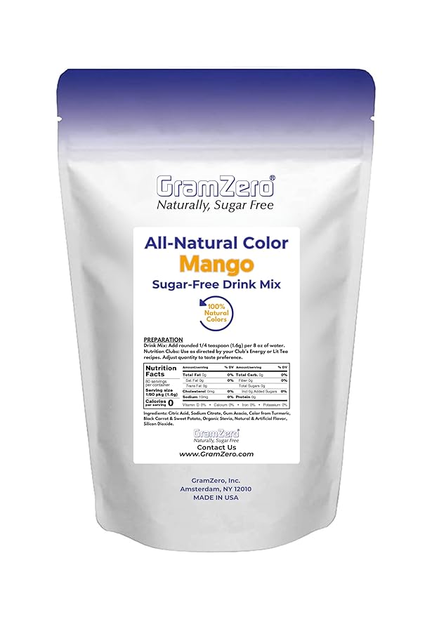 GramZero Mango Zero Calorie Sugar Free Drink Mix, Great For Nutrition Club Loaded Tea, Stevia Sweetened