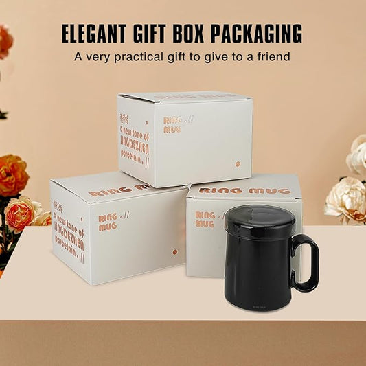 EurtAuro Designer's original handmade ceramic coffee mugs，Ceramics tea cup for office and home，Birthday, Valentine's gifts for men and women，mugs with lid，14.2oz (Starry black)