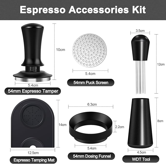 Espresso Accessories Kit 54mm, Espresso Tamper, WDT Tool, Espresso Tamper Mat, Espresso Dosing Funnel, Puck Screen, Espresso Tools for 54mm Coffee Machine Accessories