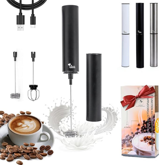 Rechargeable Milk Frother | Drink Mixer | Coffee Frother Handheld with USB-C Charging, stainless steel body, foam, stirrer for Milk, Coffee, matcha, cappuccino, latte, egg [BLACK]
