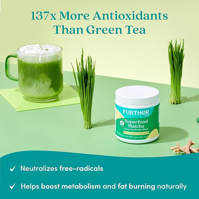 Further Food Premium Matcha Green Tea Powder USDA Organic Japanese Matcha Powder, Natural Energy + Focus + Boost Immune System, Antioxidant Plant-Based Detox Superfood (30 Servings)
