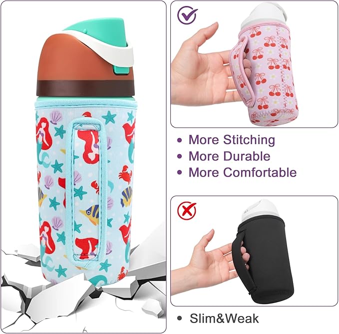 Water Bottle Sleeve with Handle for Owala Kids FreeSip 16 oz, Water Bottle Scratch Resistant Sleeve, Neoprene Cover Compatible with Owala 16 oz for Boys Girls to School Travel