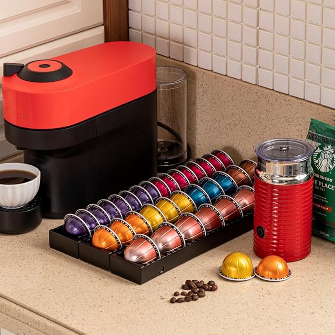 FlagShip Vertuo Pod Drawer Insert for Counter,Nespresso Pod Holder DIY Magnetic Connect Black Metal(3 Packs)