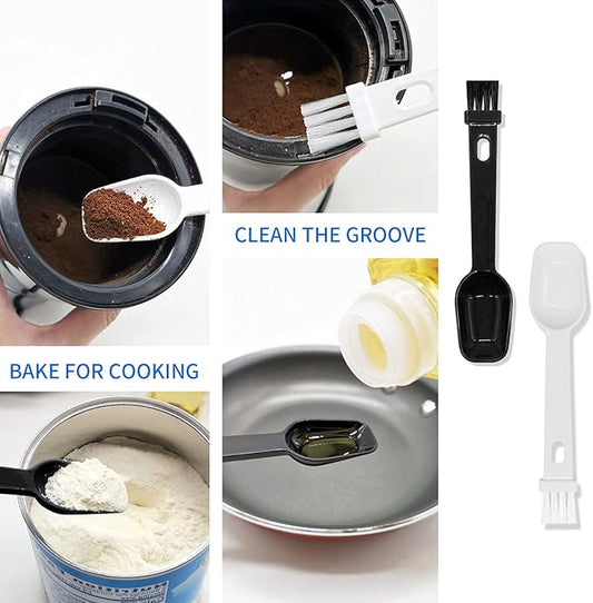 Coffee Spoon with Espresso Grinder Brush 4 PCS 2 in 1 Brush for Cleaning Espresso Machines & Scooping Tea Powder, Coffee Tool for Barista Home Kitchen Café (2 PCS White, 2 PCS Black)