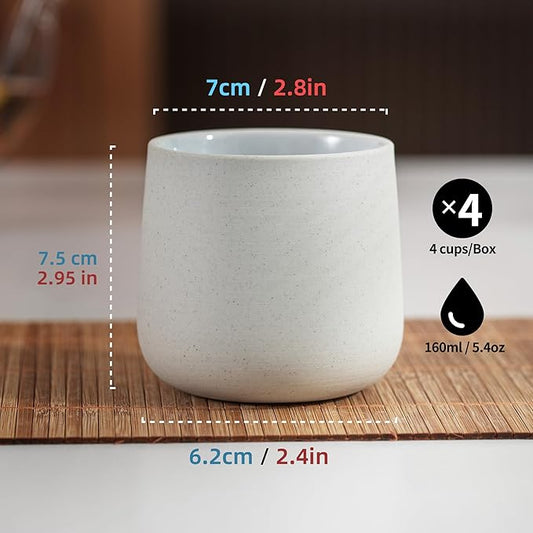 TEANAGOO Japanese Tea Cups, Chinese Tea Cup, 7.2Oz / 205 Ml, Ceramic Tea Cups for Adults, Ceramic Cups no Handles, Japanese Cups, Matcha Cup, Lt.Grey, 4 Pcs/Box, H5