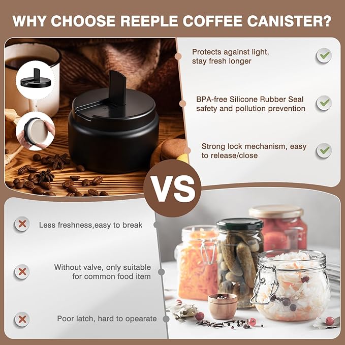 Coffee Canister, Premium Stainless Insulated Vacuum Steel Coffee Bean Storage Container Travel Jar, Kitchen Food Airtight Coffee Grounds Container for Tea, Sugar, Flour (13.5oz-Black New)