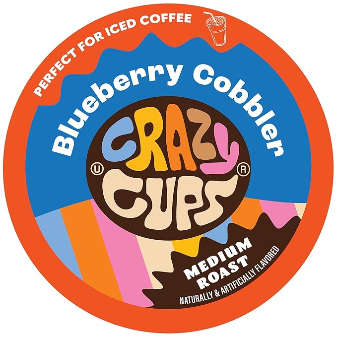 Crazy Cup Flavored Coffee Pods, Blueberry Coffee Pods, Blueberry Cobbler Coffee in Recyclable Single Serve Cups For Keurig K Cups Machines, 22 Count