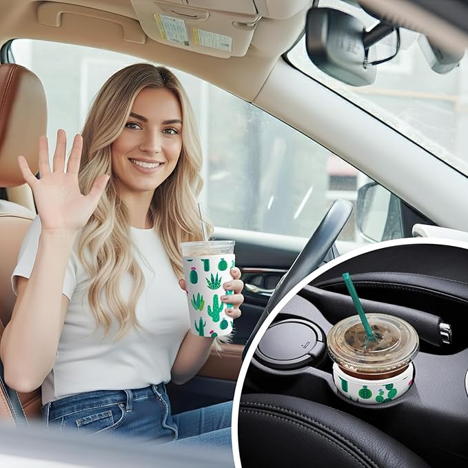 Iced Coffee Sleeve Reusable Cup Sleeves for Cold Drinks Neoprene Koozie Cozy Plastic Cup Covers for Drinks, Cactus