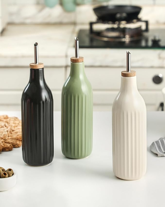 FE FUN ELEMENTS Olive Oil Dispenser Bottle, 19 oz Oil Dispenser for Kitchen and Vinegar Dispenser Bottle, Suitable for Vinegar, Coffee Syrups & Other Liquids, Black