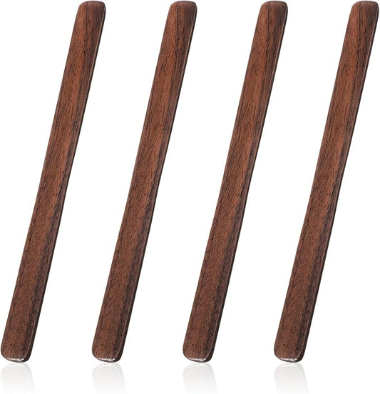 4Pcs Black Walnut Wood Coffee Stirrers, 6″ Flat-head Coffee Stir Sticks, Individually Wrapped Wooden Stir Sticks, Eco-Friendly Wood Stick for Drinks, Tea, Great for peanut butter etc.