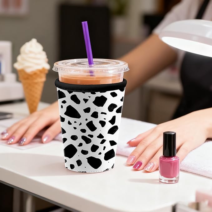 Cow Print Iced Coffee Sleeve Set of 3 Fits 16oz 24oz 30oz Cups Insulated Reusable Coffee Sleeve for Daily Use and Gifts