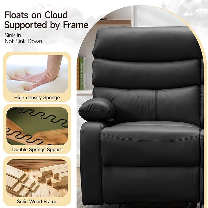 Reclining Loveseat, PU Leather Double Recliner Sofa with Side Pocket, Wall Hugger Loveseat Recliner for Living Room, RV, Home Theater(Black)