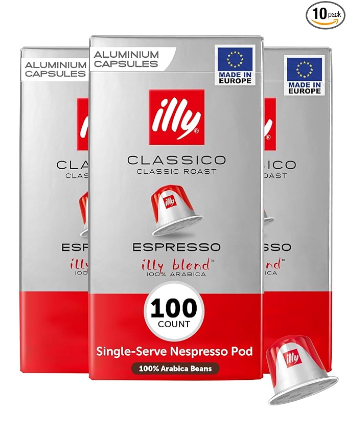 illy Espresso Compatible Capsules, Coffee Pods for Nespresso Original Line Machine, Classico Medium Roast, 100% Arabica, Premium Italian Coffee, Single Serve, 10 Count, 10 Pack