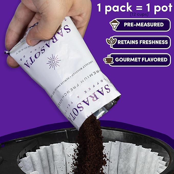 Coffee Packets – Dark Roast Ground, European French Roast | 2oz Bulk Pre-Measured Coffee Packs for 12-Cup Drip Makers, Commercial Fractional Bags | 100-Count