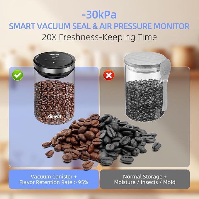 Automatic Vacuum Coffee Canister, 1.6L Airtight Glass Food Storage Container for Coffee Beans, Ground Coffee, Sugar, Tea, Cereal, Home Kitchen Food Storage, Gifts, Bar Accessories, 17OZ