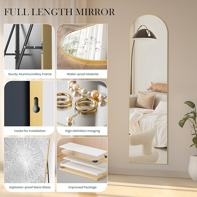 NEWBULIG Full Length Mirror, Upgraded Body Wall Mirrors with Shatter-Proof Glass, Floor Standing Mirror, Home Wall Decor