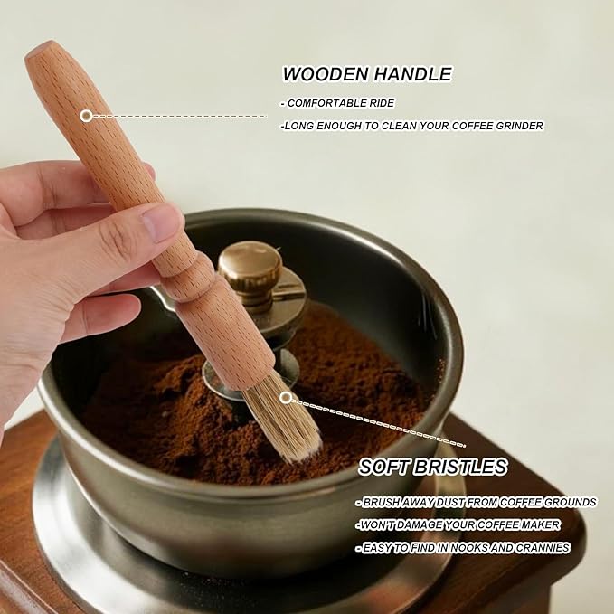 4pcs Coffee Machine Cleaning Brush, Professional Espresso Cleaning Brush Wooden Handle Boar Bristle Scrub Set Suitable for Coffee Machine Washing