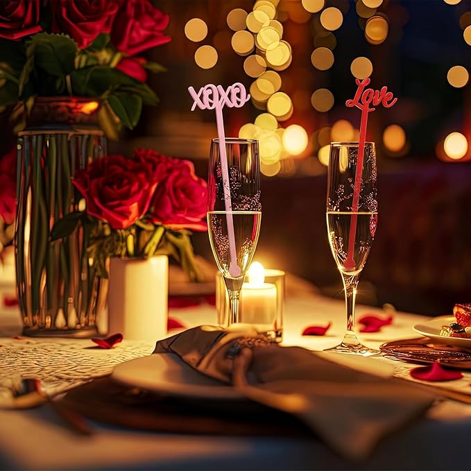 32 Pcs Valentines Day Cocktail Stirrers 7 Inch Heart Love Lips Drink Coffee Stirrers Cute Acrylic Stir Sticks for Valentines Wedding Drink Birthday Bridal Cocktail Supply(Classic Style)