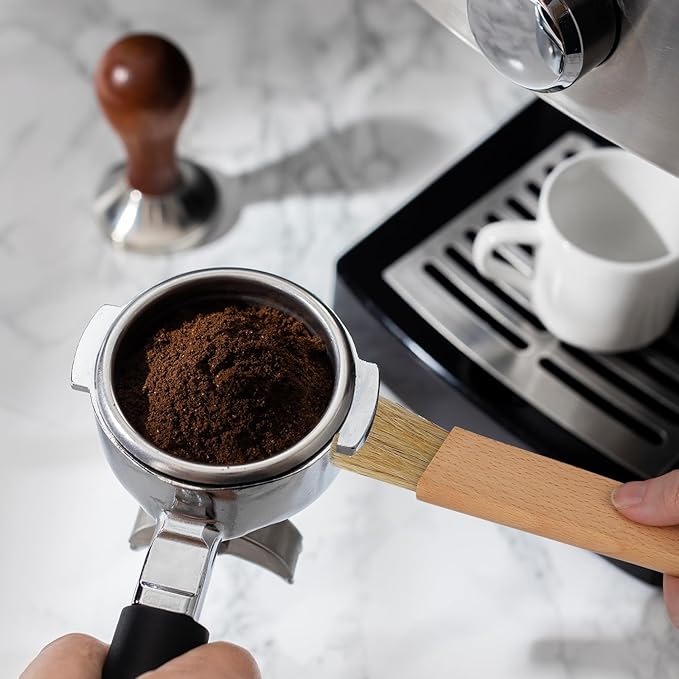 Coffee Grinder Cleaning Brush, Beech Handle Espresso Machine Cleaner Tool with Bristle Brush Barista Dusting Accessories for Camping Home Kitchen Gadget