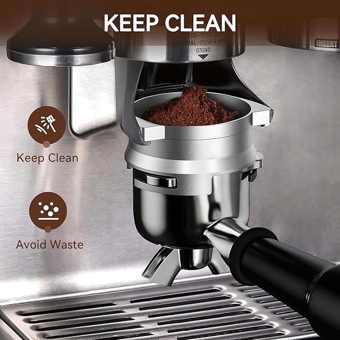YFWOOD 54mm Dosing Funnel and Puck Screen Set, Lightweight Aluminum Espresso Funnel, for Breville Barista Portafilters,Hands-Free Coffee Accessrioes, Silver