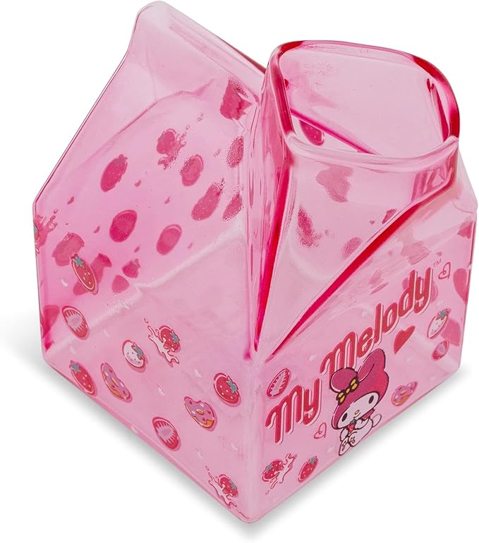 Silver Buffalo Sanrio Hello Kitty and Friends Featuring My Melody Strawberries Pink Glass Milk Cup, 11.9 Ounces