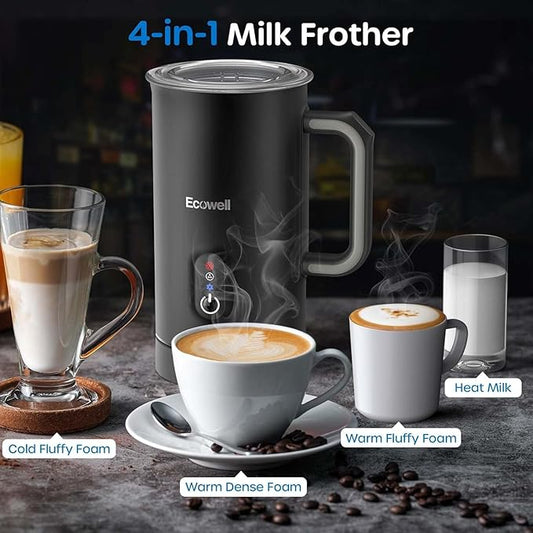 ECOWELL Automatic Milk Frother and Steamer, 4 in 1 Electric Coffee Milk Foamer Frother, Hot Chocolate Maker, Warm and Cold Foam for Coffee Latte, Macchiato, Cappuccinos, 8.1oz/240ml